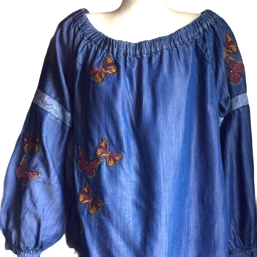 Standard Grace BOHO Butterfly, Lace & Denim Look Off The Shoulder Top